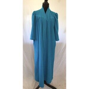 Vanity Fair Vintage Housecoat Muumuu Kaftan Robe Blue Snaps Small